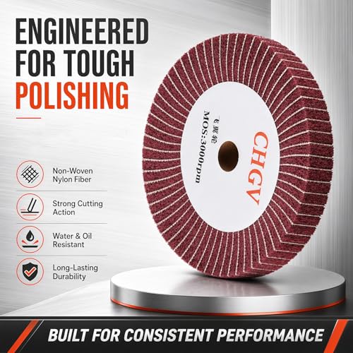 150mm x 25mm Non-Woven Nylon Polishing Burnishing Wheel, 320 Grit Wire Drawing Abrasive Flap Wheels 6" x 1" Polishing Flap Wheel for Stainless Steel Aluminum Copper Wood Metal(Red) - style: Red 6" x 1"