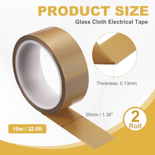 uxcell 2Roll High Temperature PTFE Heat Shield Tape 1-3/8"x32.8ft - size: 1-3/8" x 32.8ft x 0.13mm Thick