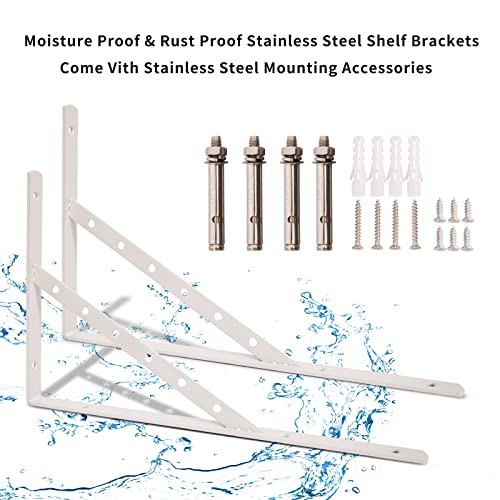 Shelf Brackets 16 Inch, Heavy Duty 90 Degree Floating Wall Shelves Brackets Triangle Shelf Brackets, Solid Stainless Steel Decorative Angle Brackets, 2-Pack (White) - size: L16 IN (Solid-White)
