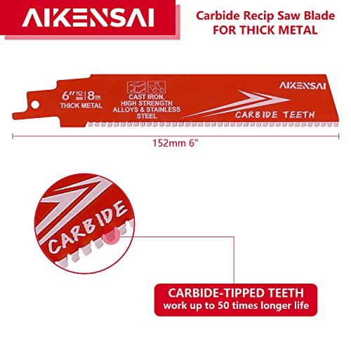 3-Pack 6 Inch 8T Carbide Reciprocating Saw Blades for Thick Metal - color: 6 Inches
