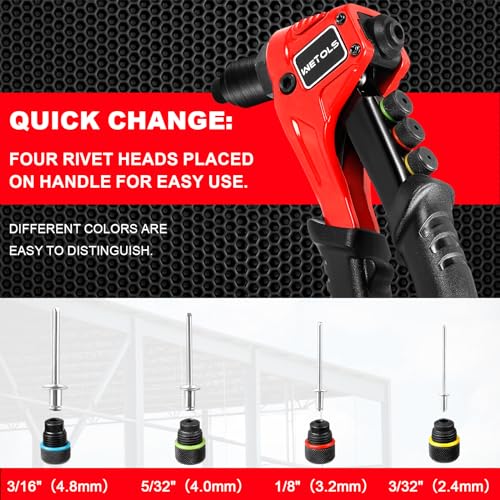 WETOLS Pop Rivet Gun Kit with 200 Blind Rivets,Upgraded Pop Rivet Tool Kit - size: 8"