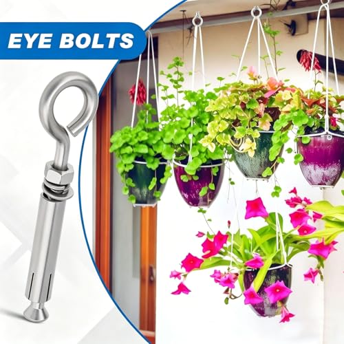 6 Pack 3/8" x 4-1/2" Concrete Eye Bolts, M10 Metal Expansion Wall Anchors - size: M10_3/8"