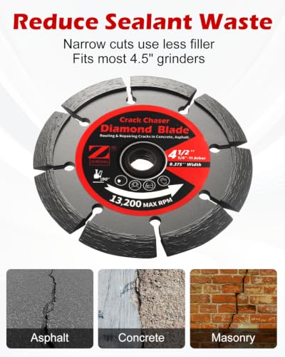 ZORUNNA 4.5" Crack Chaser Blade for Concrete, 0.375" Width, 5/8"-11 Arbor - size: 4.5" × 3/8" × 7/8" Thread
