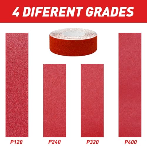 4 PCS Emery Cloth Roll 120-400 Grit 1" x 19.7' for Metal & Wood, 6m Each - size: 4 Grits Pack (120/240/320/400)