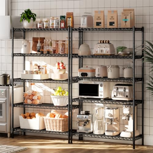 REIBII 72''H Metal Shelving 5-Tier Storage Shelves,1100lbs, Kitchen Pantry - color: Black, size: 72"H x 36"W x 14"D 5 Tier