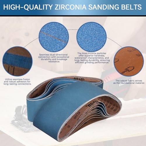 6x48 Inch Sanding Belts 9 Pcs 3 Grits Sizes (3 Each of 80/120/150 Grits) Heavy Duty Belt Sander Zirconia Belt Sander Paper for Wood, Metal, Stainless Steel, Cars, and Furniture - size: 6x48 inch