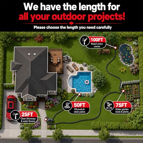 Garden Hose 50 ft x 5/8", NON-EXPANDABLE Heavy Duty Premium Flexible Hose - color: Black, size: 50ft