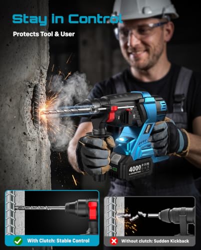 Seesii 1 inch Cordless SDS Plus Rotary Hammer Drill, 2.5J Brushless, 4-Mode