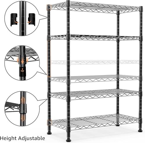 Storage Shelves - 4 Tier Metal Shelving Unit, 14" D × 36" W × 54" H - color: Black, size: 14"D X 36"W x 54"H, 4 Tier