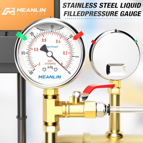 MEANLIN MEASURE -30in HG~0Psi Stainless Steel Vacuum Pressure Gauge 1/4" NPT 2.5" FACE DIAL Silicone Oil Filled Pressure Gauge, WOG Water Oil Air Lower Mount (with 2PCS Snaps) - size: -30inHG-0Psi