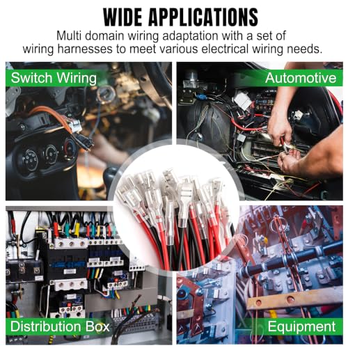 Twidec/20Pcs 4.8mm and 6.3mm Female Spade Crimp Terminal with Insulating Sleeve and Wire Red + Black Female Spade Quick Splice Assortment Kit - size: 4.8mm+6.3mm