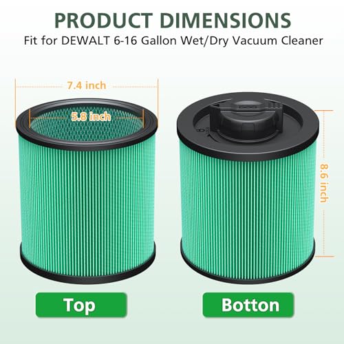 DXVC6914 Cartridge Filter for DEWALT 6-16 Gallon Wet/Dry Vac, 2-Pack - color: DXVC6914 Green