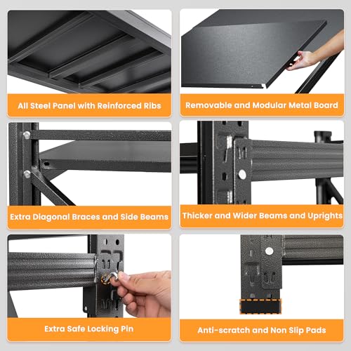 Set of 2 Metal Storage Shelves, 48” Wide Heavy Duty Garage Shelving Units - color: Matte Black, size: 96"Wx24"Dx70"H