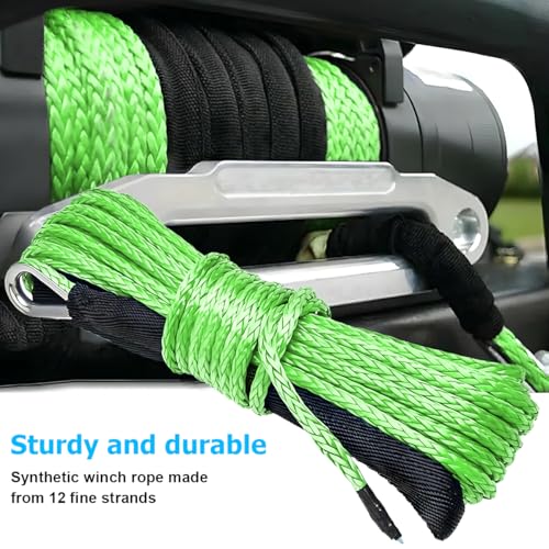 0.19'' x 49 Ft Car Synthetic Winch Rope Kit, 10000LBS Heavy Duty Vehicle Winch Cable with Protecting Sleeve and Thimble, Automotive Accessories, Universal for Off Road ATV UTV (Green) - color: Green/0.19''x49Ft