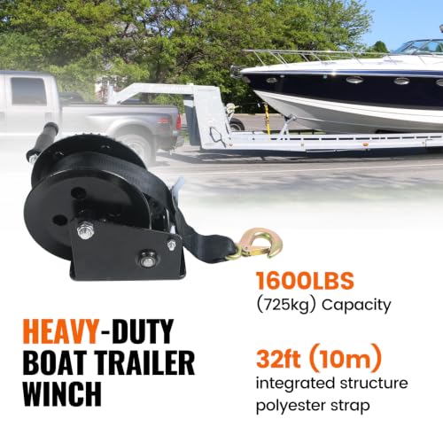 1600lbs Boat Trailer Winch, Heavy Duty Hand Winch with 33ft Strap - color: 1600 lbs Strap