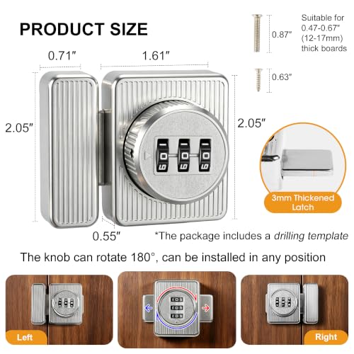 CozyTower Number Combination Cabinet Lock, Latch Lock for Drawer Mailbox - color: Silver