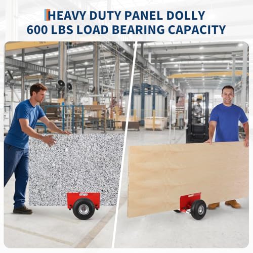 600 LBS Panel Dolly, Door Dolly Adjustable Drywall Mover with 10" Tires - size: Red-2 PCS