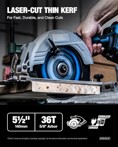 CRALY 5-1/2 Inch 36 Teeth Fine Finish Wood Cutting Circular Saw Blade, 5/8 Inch Arbor, Carbide Tipped, Thin Kerf, Black Ice™, for Plywood, MDF, OSB, Laminated, 2-Pack(C0536FF-2) - size: 5-1/2'', 5/8'' arbor, 36T*2