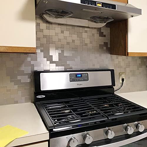 DICOFUN 10-Sheet Peel and Stick on Tile Backsplash Stainless Steel Metal for Kitchen Stove - color: Brushed Aluminum, size: 10 Sheets, 12"x12"x0.12"