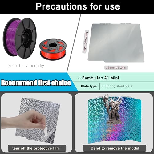 Build Plate for Bambu Lab A1 Mini 3D Printer: PEI Build Plate Carbon PET Diamond PEO PEY Plate 3D Printing Accessories Textured Smooth Sheet Bed 184x184mm (Smooth PEO+PEK-Kaleidoscope) - color: Smooth PEO+PEK-Kaleidoscope