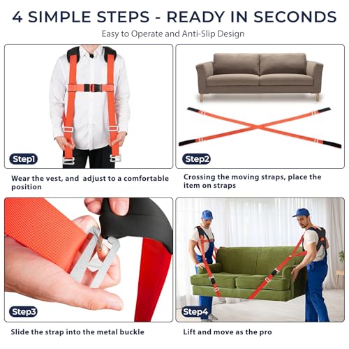 Ytonet Furniture Moving Straps for Lifting with Back Support, Round Sling - size: With Back Support-Extended