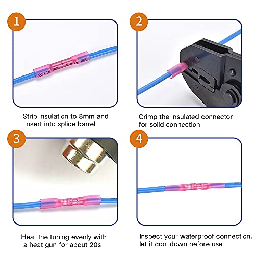 Heat Shrink Butt Connectors, 14-12 AWG Marine Grade Insulated Crimp Wire Connectors, Waterproof Electrical Connectors Butt Splice for Boat Truck Wiring - size: 14-12 AWG (Black)