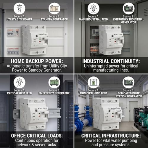 Heschen 63A Dual Power Automatic Transfer Switch 2P 110V DIN Rail ATS - size: 110V 2P