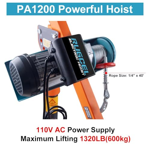 2200lb Industrial Folding Hoist Truck - 110V Electric Jib Crane with 1320lb Pull Force, Painted Steel for Warehouse Construction Factory Goods Lifting,Orange