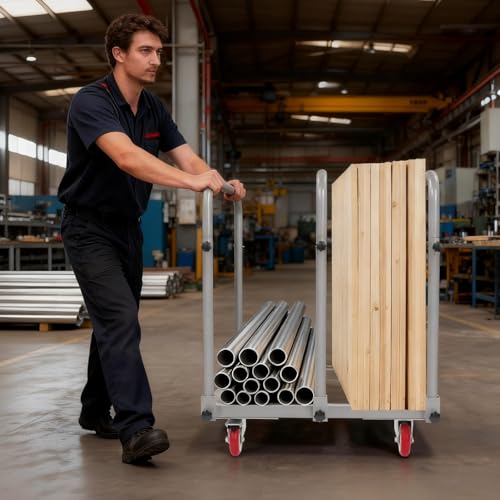 Heavy Duty Panel Cart, 1400 lbs Capacity Panel Truck, Q235 Steel Sheet Material Cart with Brakes, Silent Universal Wheels, Panel Dolly for Drywall, Plywood, Construction & Warehouse Material Handling