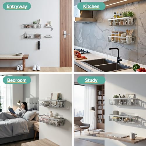 Veken Shower Caddy 6-Pack, Bathroom Organizers and Storage, Matte Silver - color: Matte Silver