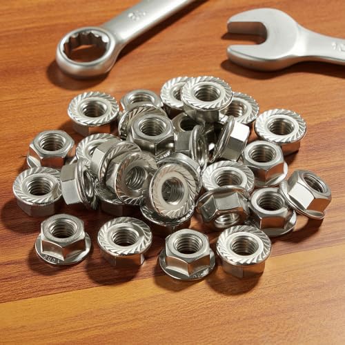 M16x2mm Metric Serrated Hex Flange Nuts, 304 Stainless Steel (A2-70), DIN 6923, Bright Finish, 5PCS - color: Silver, size: Silver M16 x 2mm