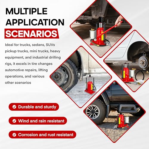 Air Hydraulic Bottle Jack with Color Box, 20 Ton (40,000 lbs) Cap Welded Pneumatic Bottle Jack, 10-1/4-20 inch Lifting Range, Manual Handle and Air Pump, for Car, Pickup, Truck, RV, Auto Repair