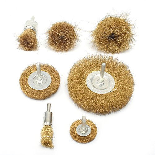 7pc Brass Wire polishing Brush Wheel & Cup Set brass cup brush with 1/4-Inch Shank 0.13mm true brass wire