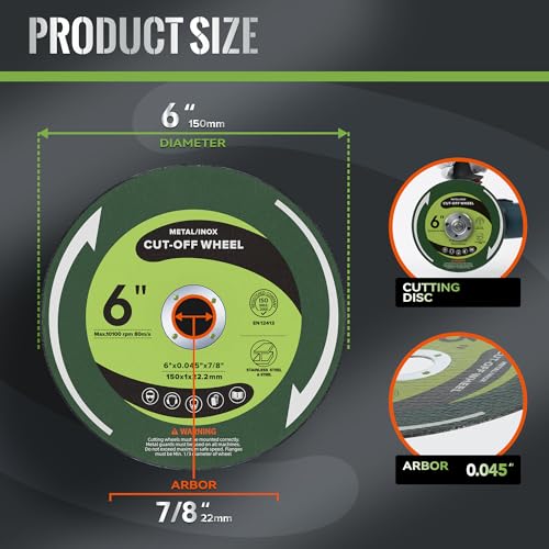 25 PCS Cut Off Wheels 6" x.045 x7/8" Cutting Discs for Angle Grinders 6 Inch Metal and Stainless Steel Cutting Wheel - style: 6 inch