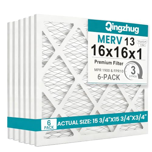 16x16x1 MERV 13 (6-Pack) Pleated Air Filter (Actual Size: 15.75"x15.75"x0.75") MPR 1900 & FPR 10, Furnace Air Filters,16x16x1 air filter - size: 16x16x1 6-Pack