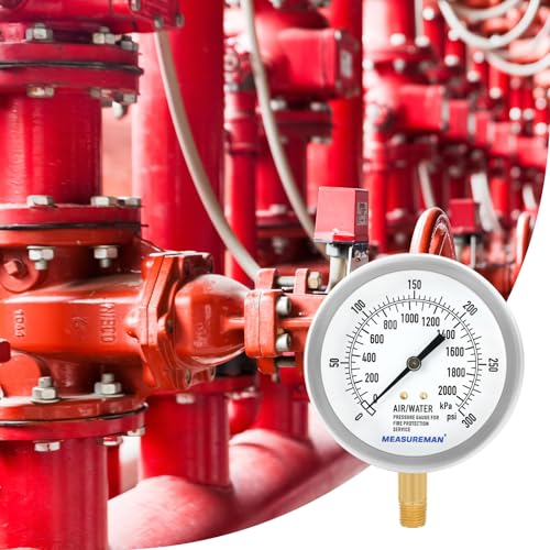 MEASUREMAN 3.5" Fire Sprinkler Pressure Gauge, 0-300 PSI, 1/4" NPT - size: 0-300psi