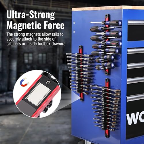 WORKPRO Magnetic Screwdriver and Wrench Organizer Set, 36-Slot Tool Holders - color: Red, size: 3 Pack