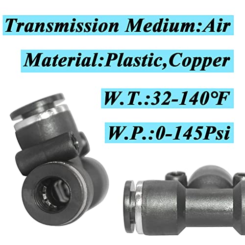 Pneumatic Tee Push to Connect Air Fittings 1/2" Tube OD PE-1/2 (Pack of 10) - size: 1/2" OD, style: Tee