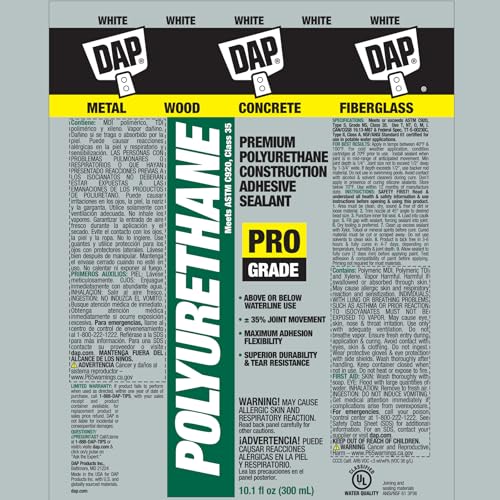 DAP Polyurethane Premium Construction Adhesive Sealant, White, 10.1 Oz (7079818810) - color: White
