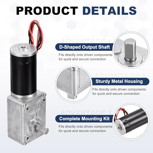 DC 12V 120RPM Worm Gear Motor, 0.31" Single Shafts Self-Locking