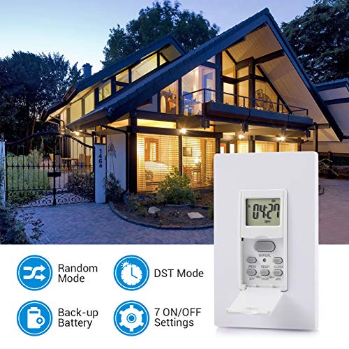 DEWENWILS 7 Day Programmable in Wall Digital Timer Switch for Lights, Fans