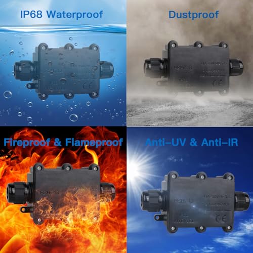 Helunsi IP68 Waterproof External Junction Box, 2 Way Outdoor Junction Box - color: Black-2pcs