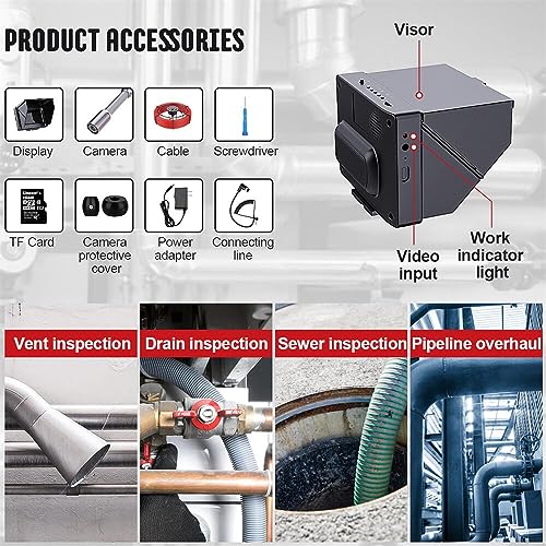 Sewer Camera 66FT/20M Borescopes Pipe Inspection Camera with 16G DVR/Audio Recorder 5600mA Battery 17MM 4.3inch Screen Industrial Plumbing Snake Drain Endoscope - size: 66FT/20M