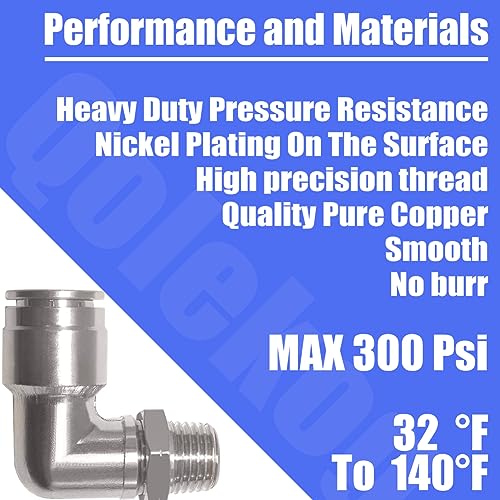 Pneumatic Push To Connect Fittings Heavy Duty Elbow 1/2 inch Tube OD x 1/4" NPT Male Thread Nickel Plated Copper PL-1/2-N2 (5Pcs) - size: 1/2" OD x 1/4" NPT