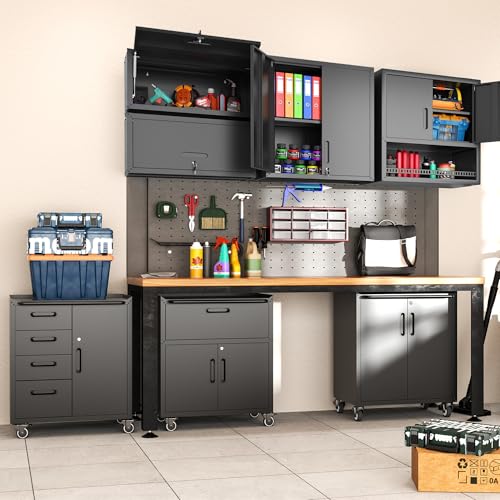 Garage Wall Cabinet with 2 Locking Doors Metal Storage Cabinet,Black - color: Black, style: 2 doors wall cabinet 02