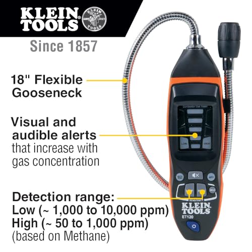 Klein Tools 80142 Gas Leak Detector Kit, Combustible Gas Detector and Digital Manometer HVAC Pressure Tester, Dual-Port, 2-Piece