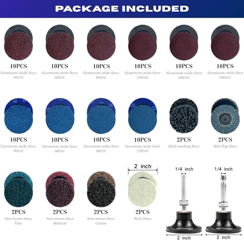 114Pcs Sanding Discs Set, 2 Inch Die Grinder Sanding Disc for Drill Die Grinder Accessories with 1/4 inch Holder for Grind Polish Burr Finish Rust Paint Removal - style: Style 6