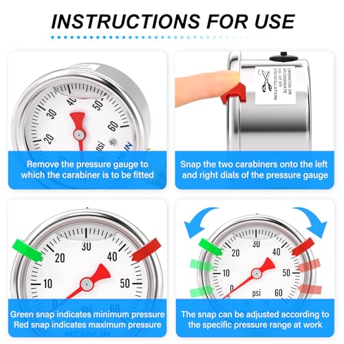 MEANLIN MEASURE 0~60Psi Stainless Steel Liquid Filled Pressure Gauge, 1/8" NPT 1.5" Luminous Dial, Glycerin Filled for Water Oil Air Lower Mount with 2PCS Snaps - color: Lower Mount, size: 0-60Psi