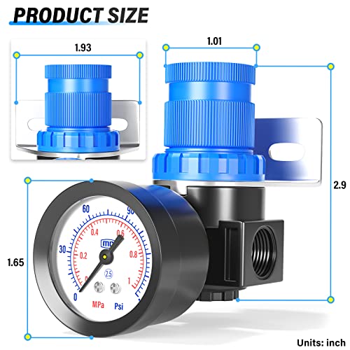 TAILONZ 1/4"NPT Pneumatic Pressure Regulator AR2000,Blue - color: Blue, size: Regulation