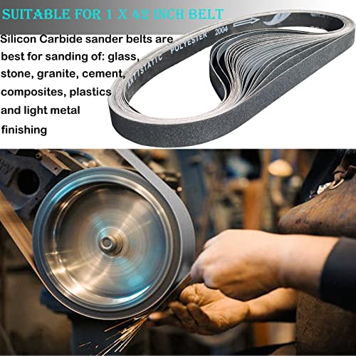 18 PCS 1 x 42 Inch Silicon Carbide Sanding Belts Assortment- 80, 120, 240, 400, 800, 1000 Grits Premium Sander Belts For Knife Sharpening and Metalworking - size: 1x42